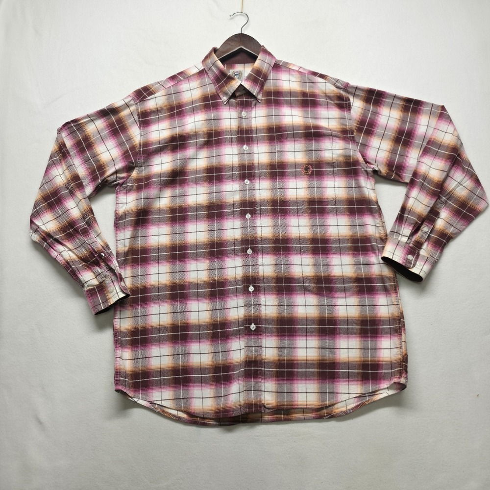 Cinch Mens Western Red Plaid Long Sleeve Button Up Shirt Size Large